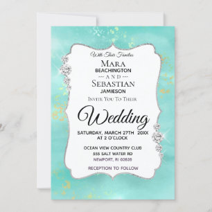 Invitation Mariage de parties scintillantes d'Aqua de diamant