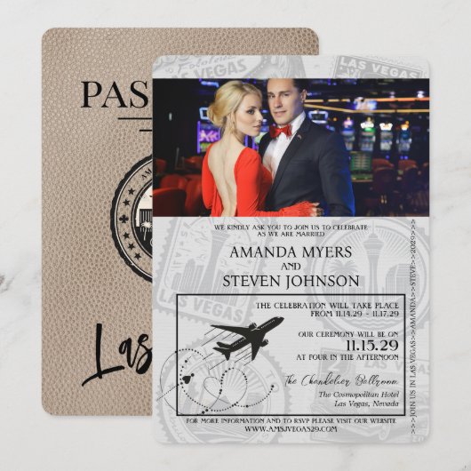 Invitation Mariage de passeport beige Las Vegas (Devant / Derrière)