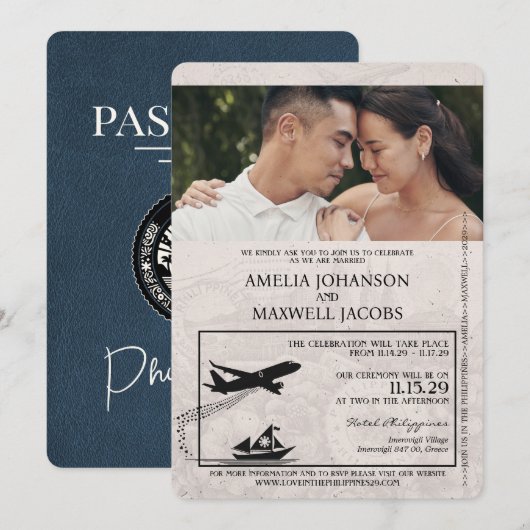 Invitation Mariage de passeport bleu de la Marine Philippines (Devant / Derrière)