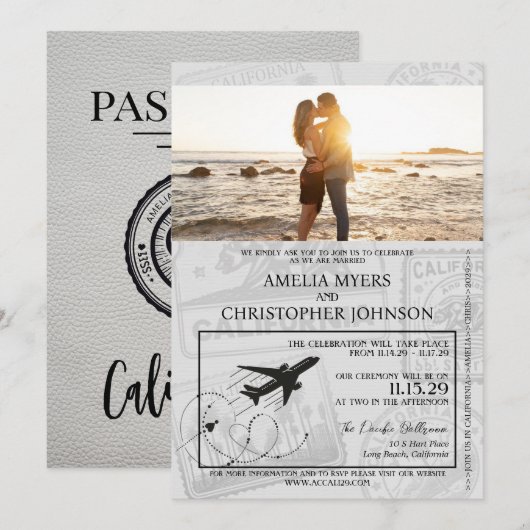 Invitation Mariage de passeport de Californie blanche (Devant / Derrière)