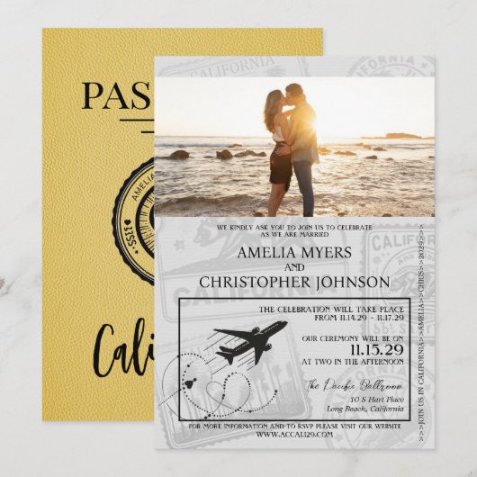 Invitation Mariage de passeport de Californie jaune (Devant / Derrière)