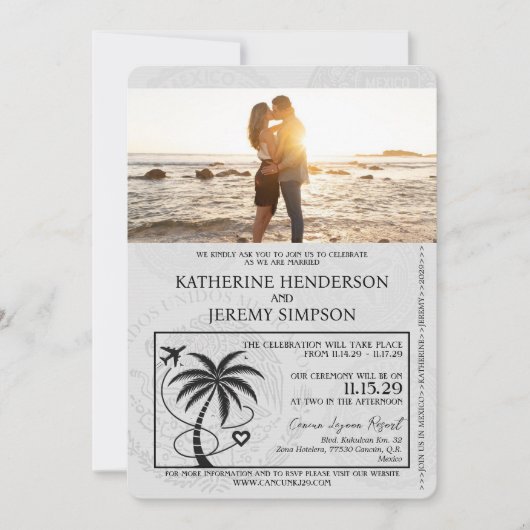 Invitation Mariage de passeport de Cancun blanc (Devant)