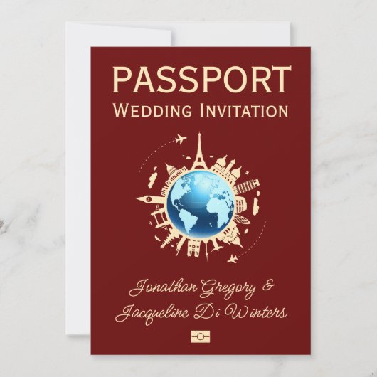 Invitation Mariage de passeport de destination Globe Fun pers (Devant)