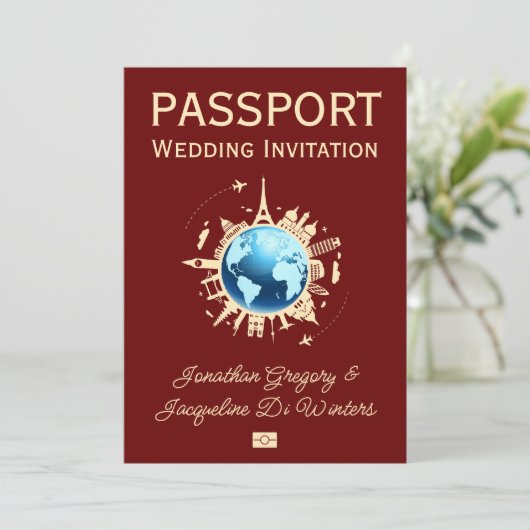 Invitation Mariage de passeport de destination Globe Fun pers (Debout devant)