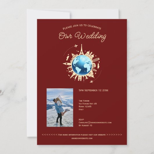 Invitation Mariage de passeport de destination Globe Fun pers (Dos)