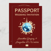 Invitation Mariage de passeport de destination Globe Fun pers (Devant / Derrière)