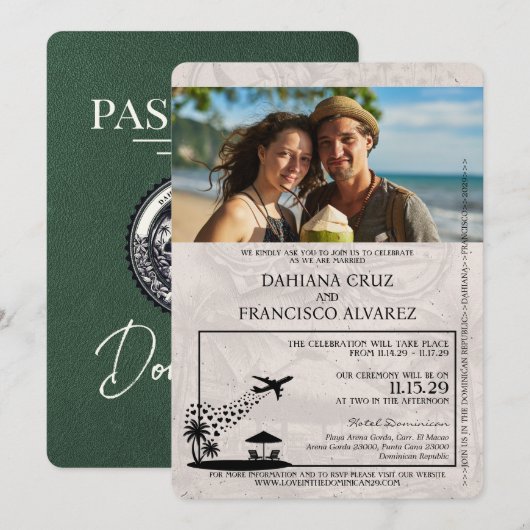 Invitation Mariage de passeport de la République Dominicaine  (Devant / Derrière)