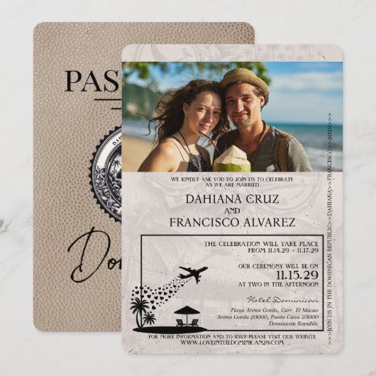 Invitation Mariage de passeport de la République Dominicaine  (Devant / Derrière)