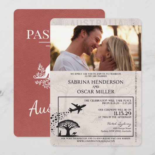 Invitation Mariage de passeport de l'Australie en Bourgogne l (Devant / Derrière)