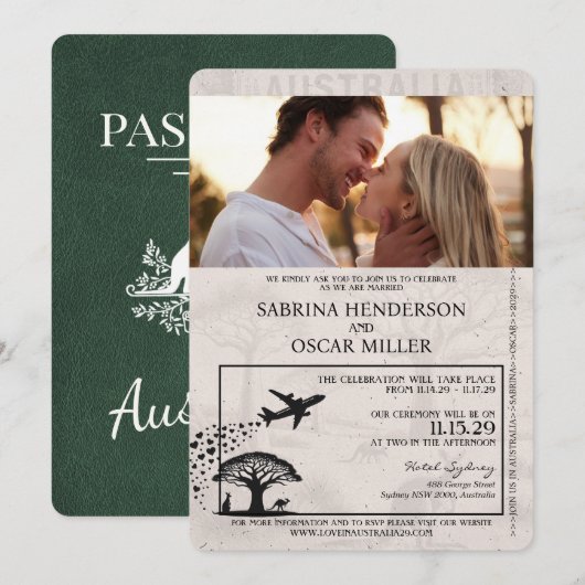 Invitation Mariage de passeport de l'Australie verte (Devant / Derrière)