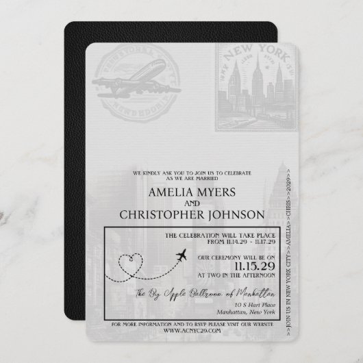 Invitation Mariage de passeport de New York (Devant / Derrière)