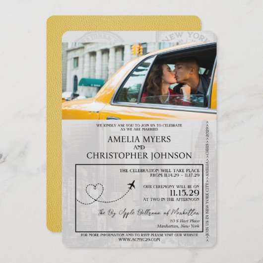 Invitation Mariage de passeport de New York jaune (Devant / Derrière)