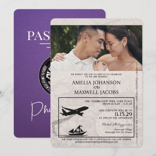 Invitation Mariage de passeport de Purple Philippines (Devant / Derrière)