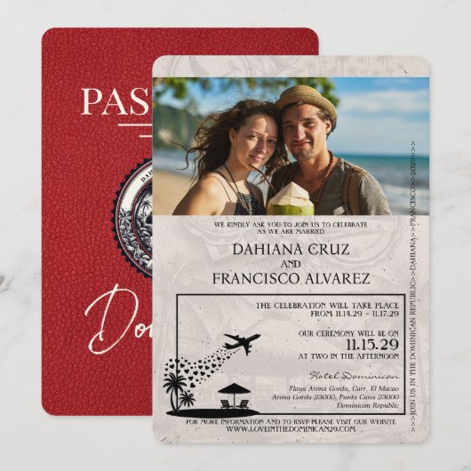 Invitation Mariage de passeport de République Dominicaine (Devant / Derrière)