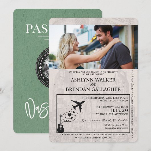 Invitation Mariage de passeport de Sage Green Nashville (Devant / Derrière)