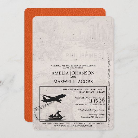 Invitation Mariage de passeport d'Orange Philippines (Devant / Derrière)