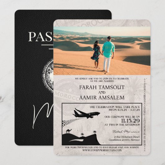 Invitation Mariage de passeport du Maroc noir (Devant / Derrière)