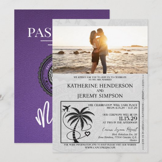 Invitation Mariage de passeport du Mexique violet (Devant / Derrière)