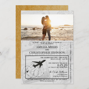 Invitation Mariage de passeport Gold California
