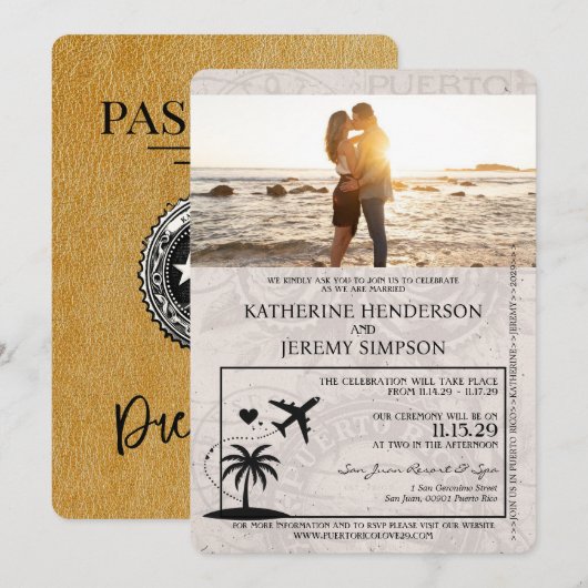 Invitation Mariage de passeport Gold Porto Rico (Devant / Derrière)