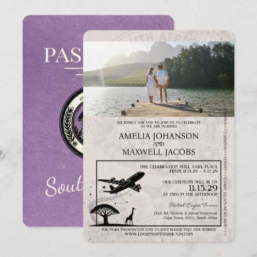 Invitation Mariage de passeport Lavender Afrique du Sud (Devant / Derrière)