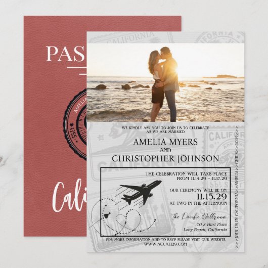 Invitation Mariage de passeport léger de la Bourgogne en Cali (Devant / Derrière)