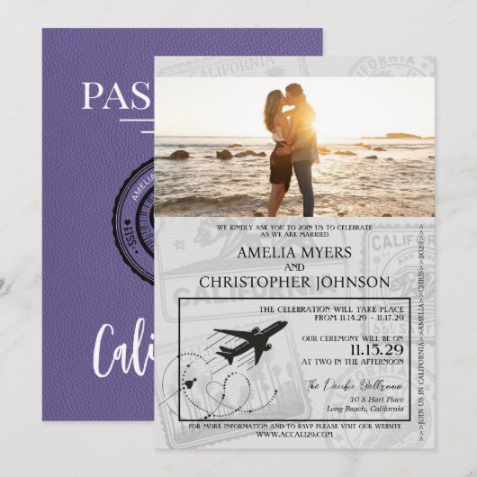 Invitation Mariage de passeport Lilac California (Devant / Derrière)