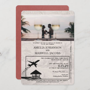 Invitation Mariage de passeport maldivien bordeaux clair