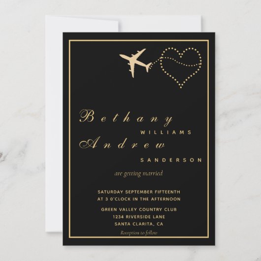 Invitation Mariage de passeport noir moderne (Dos)