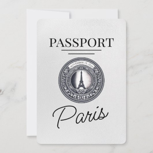 Invitation Mariage de passeport Paris Blanc (Dos)