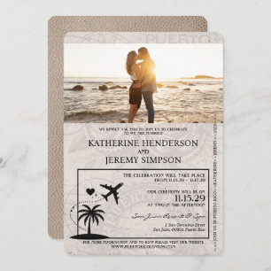 Invitation Mariage de passeport Porto Rico beige