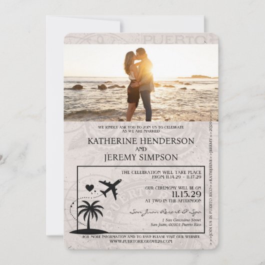Invitation Mariage de passeport Porto Rico gris (Devant)