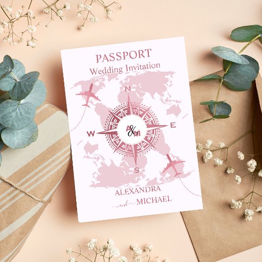 Invitation Mariage de passeport Rose Gold Destination