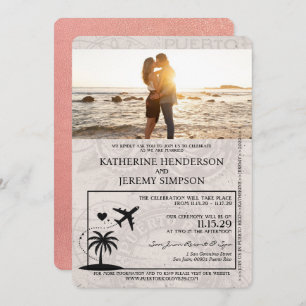 Invitation Mariage de passeport rose Gold Porto Rico