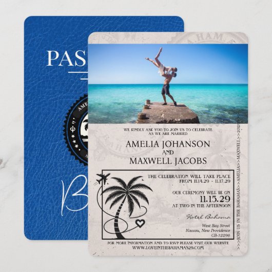 Invitation Mariage de passeport Royal Blue Bahamas (Devant / Derrière)