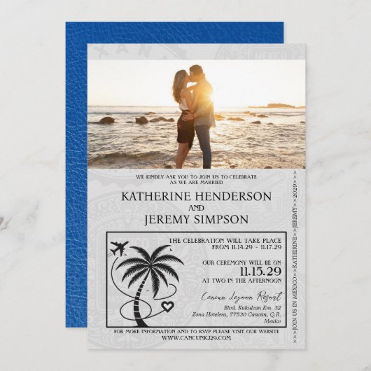 Invitation Mariage de passeport Royal Blue Mexico (Devant / Derrière)