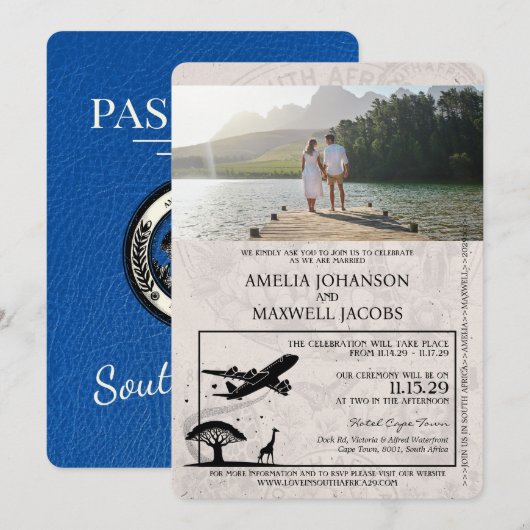 Invitation Mariage de passeport Royal Blue South Africa (Devant / Derrière)
