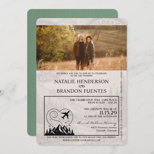 Invitation Mariage de passeport Sage Green Colorado (Devant / Derrière)