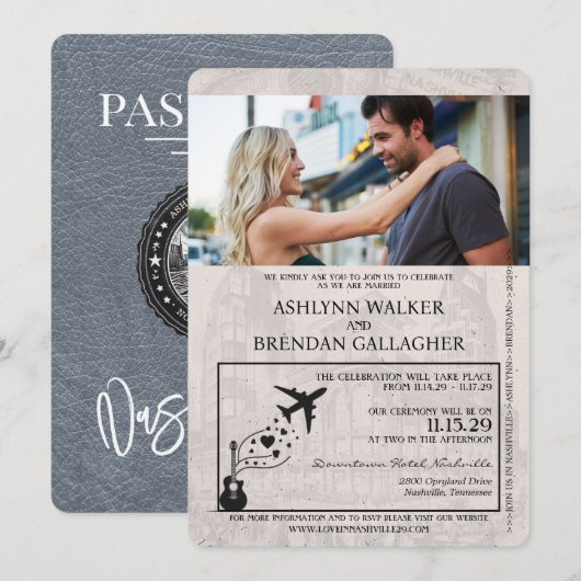 Invitation Mariage de passeport Silver Nashville (Devant / Derrière)