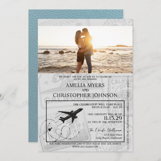 Invitation Mariage de passeport Slate Blue California (Devant / Derrière)