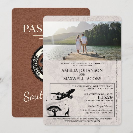 Invitation Mariage de passeport sud-africain Brown (Devant / Derrière)