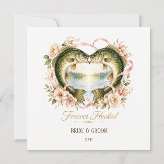 Invitation Mariage de passionné de pêche avec canne et fleurs (Devant)