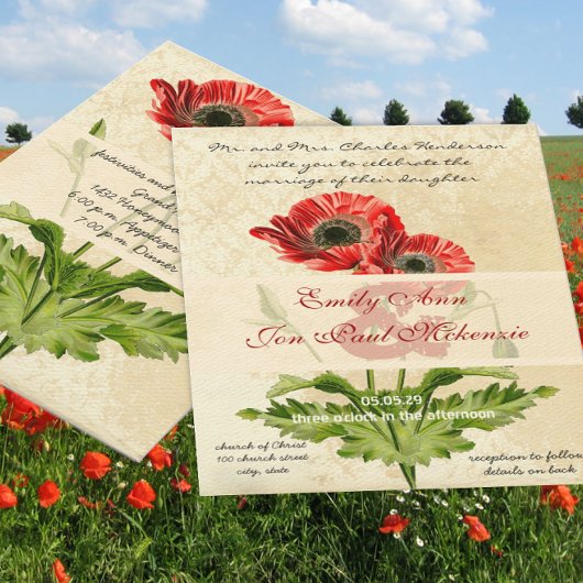 Invitation Mariage de pavot botanique en Damas