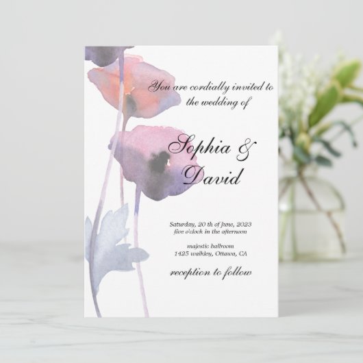 Invitation Mariage de pavot pourpre (Debout devant)