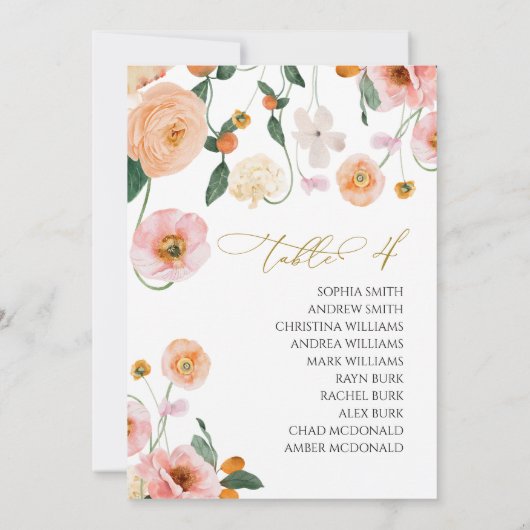 Invitation Mariage de pavot rose Tableau Numéro 4 Tableau de  (Dos)