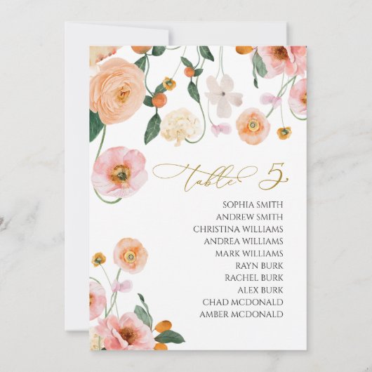 Invitation Mariage de pavot rose Tableau Numéro 5 Tableau de  (Dos)