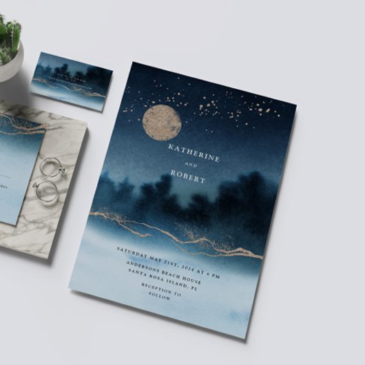 Invitation Mariage de paysage de la nuit bleue