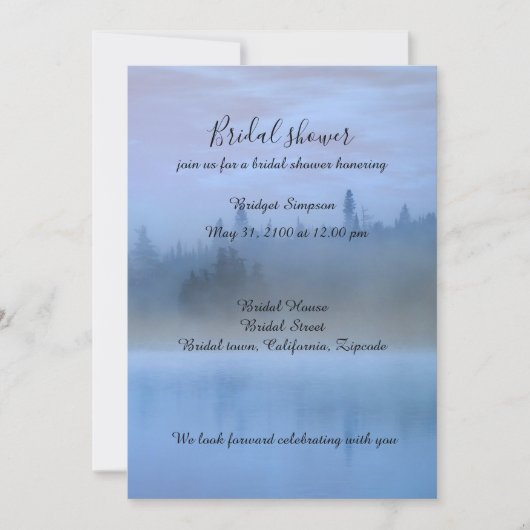 Invitation mariage de paysage forestier bleu poussiéreux (Devant)