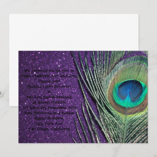 Invitation Mariage de Peacock violet (Devant / Derrière)