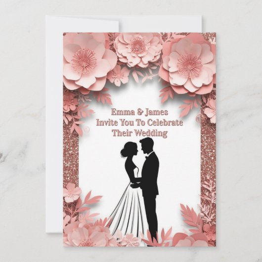 Invitation 🌷 Mariage de pêche de printemps avec or rose 💍 (Devant)